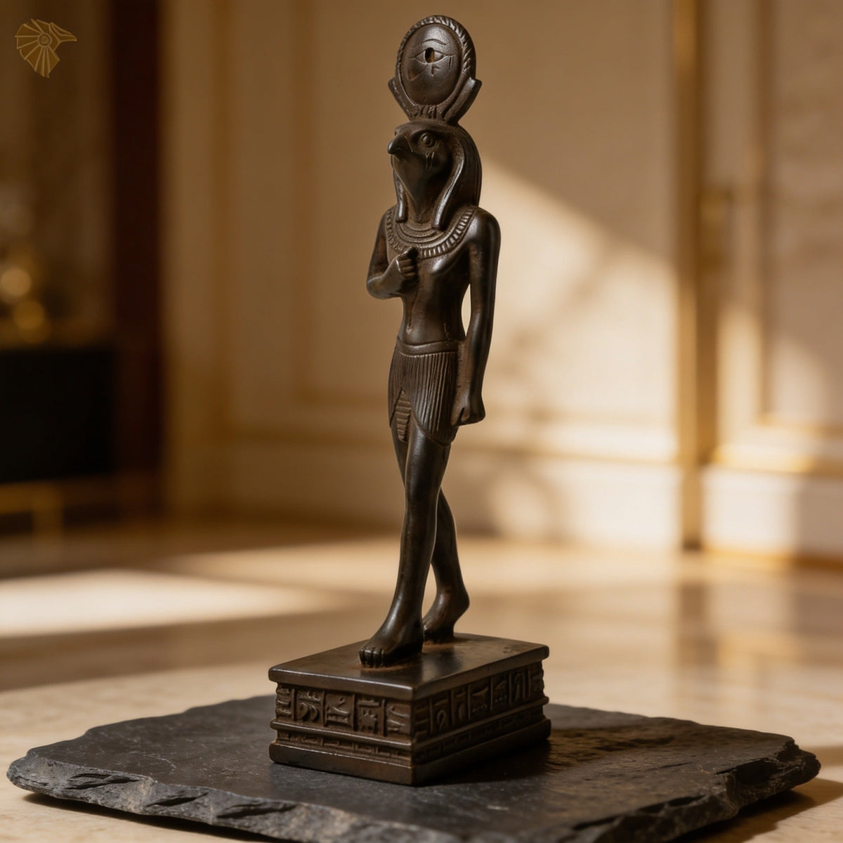 Horus-Ra Falcon Deity statue, dark bronze finish