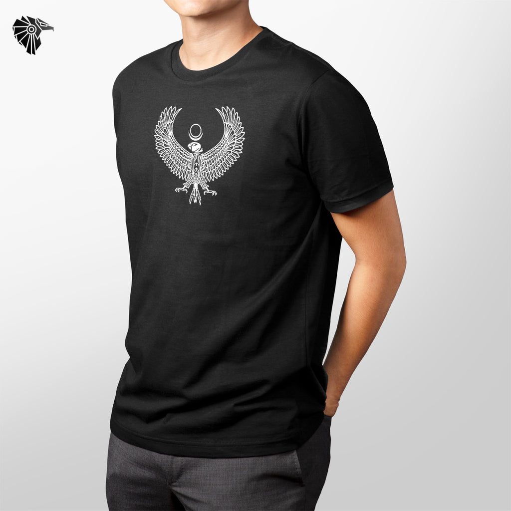 Winged Horus Falcon Oversized Tee Black – drop shoulder Egyptian streetwear – Gems of Egypt