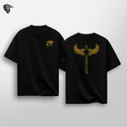 Eye of Horus Tee front graphic detail – Winged Djed Pillar back print – Gems of Egypt