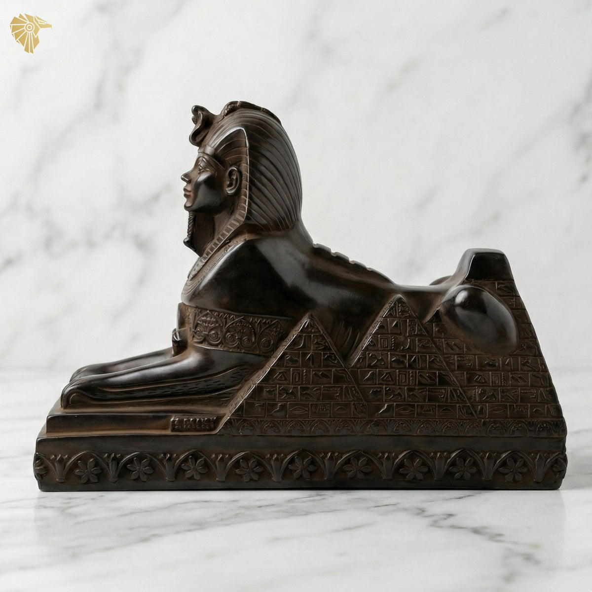 2Aethelred Majestic Reclining Egyptian Sphinx Statue with Hieroglyphs