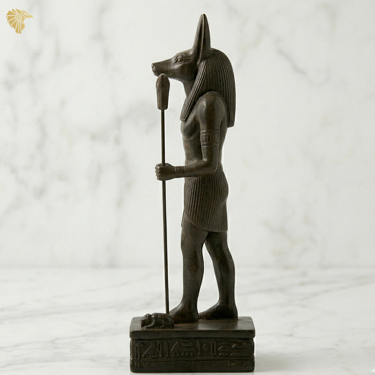 2Hand-Carved Anubis God of the Dead Bronze-Finish Statue