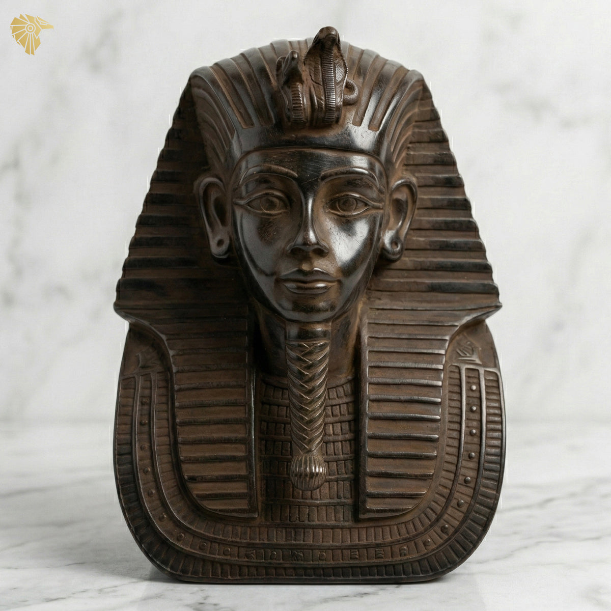 2Hand-Carved Ebonized Mahogany Pharaoh Head Statue