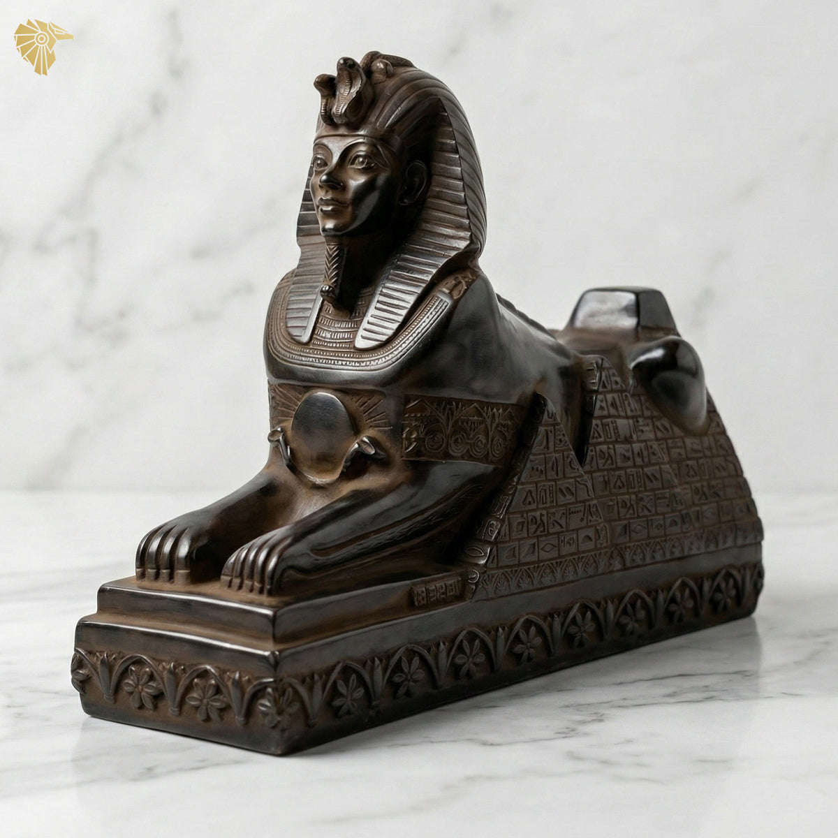 Aethelred Majestic Reclining Egyptian Sphinx Statue with Hieroglyphs