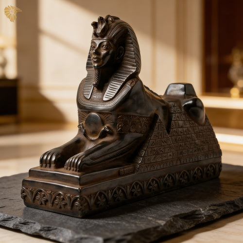 Aethelred Majestic Reclining Egyptian Sphinx Statue with Hieroglyphs3