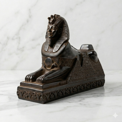 Aethelred Majestic Reclining Egyptian Sphinx Statue with Hieroglyphs