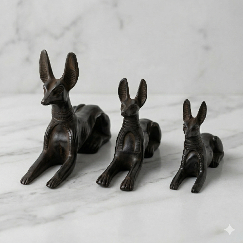 Ancient Guardian Anubis Stone Statue Set – Trio of Recumbent Jackals