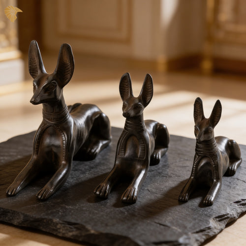 Ancient Guardian Anubis Stone Statue Set – Trio of Recumbent Jackals3