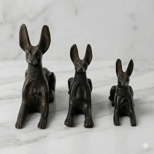 Ancient Guardian Anubis Stone Statue Set – Trio of Recumbent Jackals