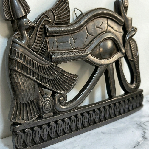 Ancient Guardian: Eye of Horus & Winged Nekhbet Bronze Wall Frieze