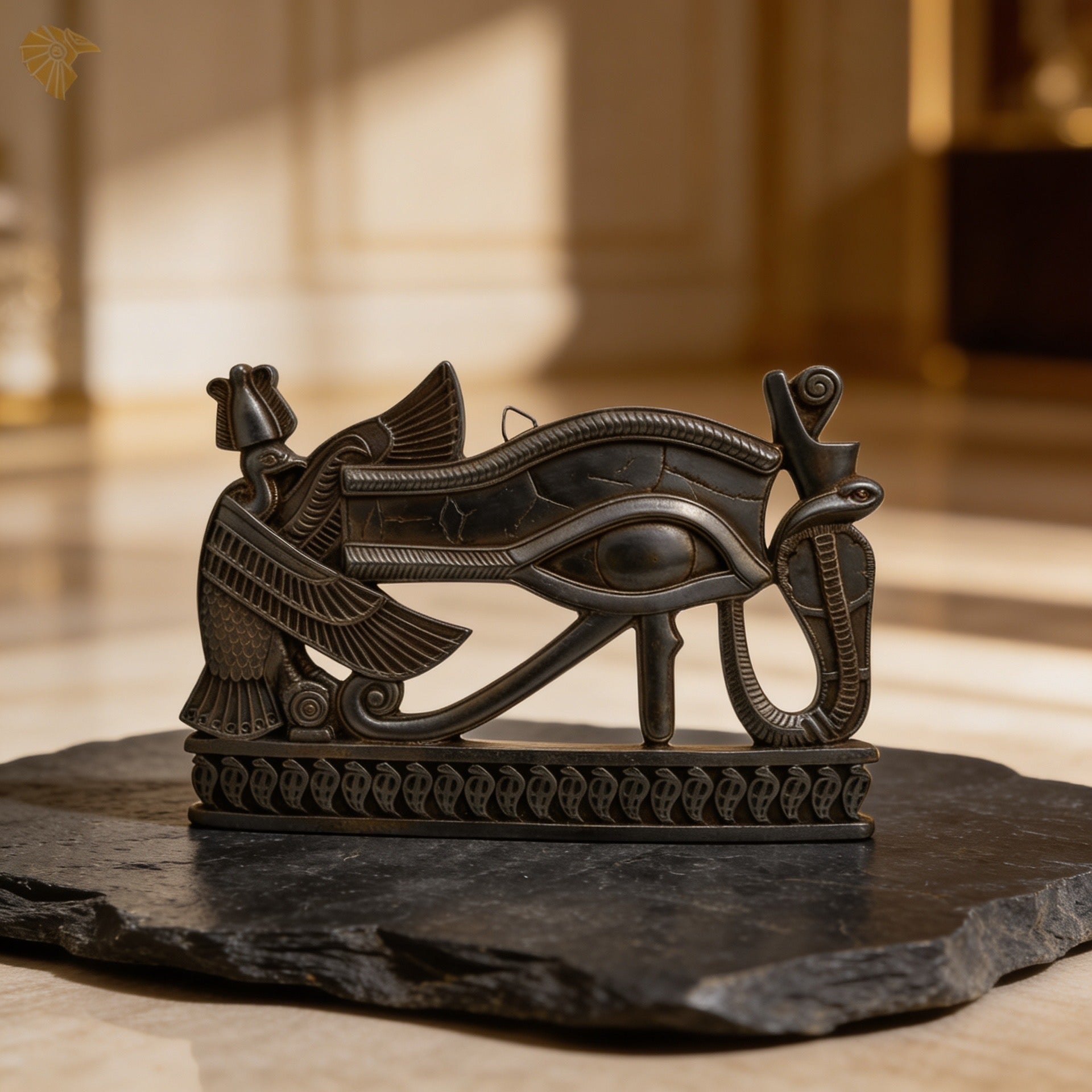 Ancient Guardian: Eye of Horus & Winged Nekhbet Bronze Wall Frieze3