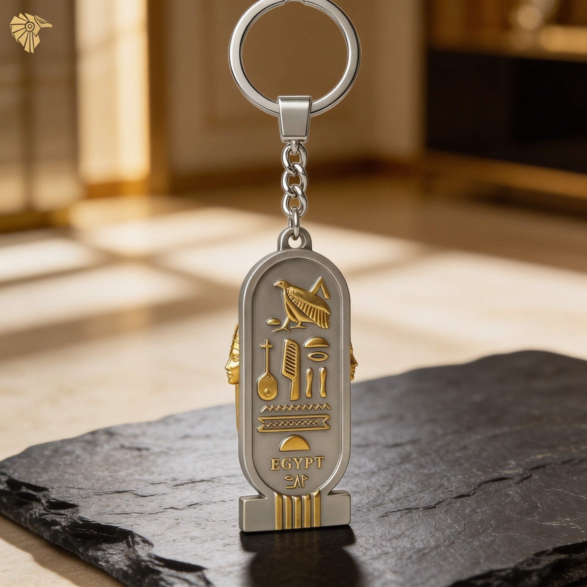 Egyptian Heritage Dual-Sided Cartouche Keychain – Nefertiti & Gold Hieroglyphics2