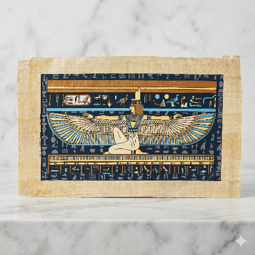 Goddess Ma’at Hand-Painted Egyptian Papyrus – Winged Goddess of Truth & Justice