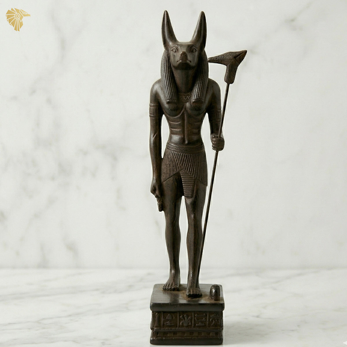 Hand-Carved Anubis God of the Dead Bronze-Finish Statue