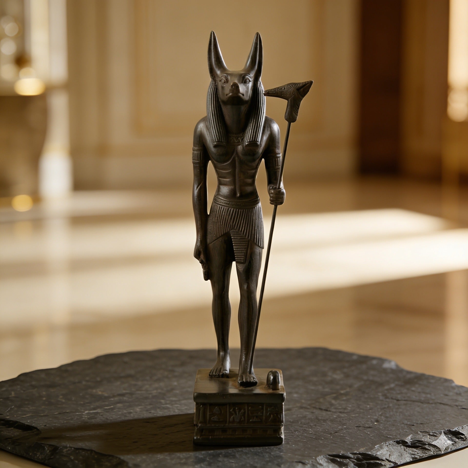 Hand-Carved Anubis God of the Dead Bronze-Finish Statue_3