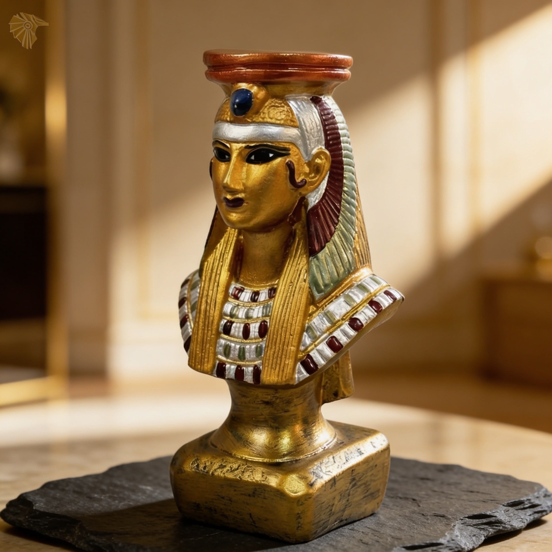 Hand-Painted Ancient Egyptian Queen Nefertiti Bust Figurine - Gold & Silver Accent3