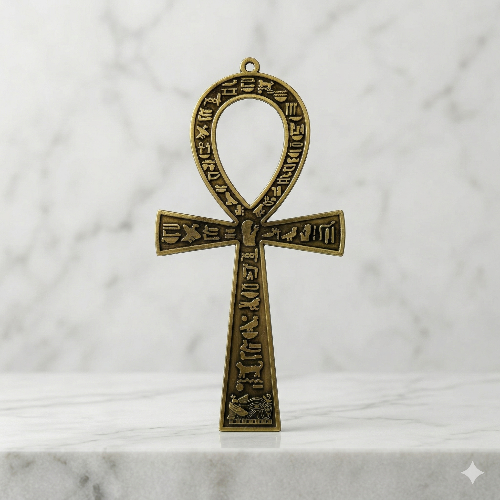 Hieroglyphic Brass Ankh - The Key of Life Decoration