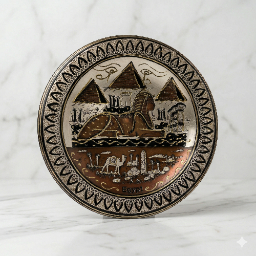 Pharaoh Tutankhamun & Great Sphinx Jeweled Relief Collectible Plate