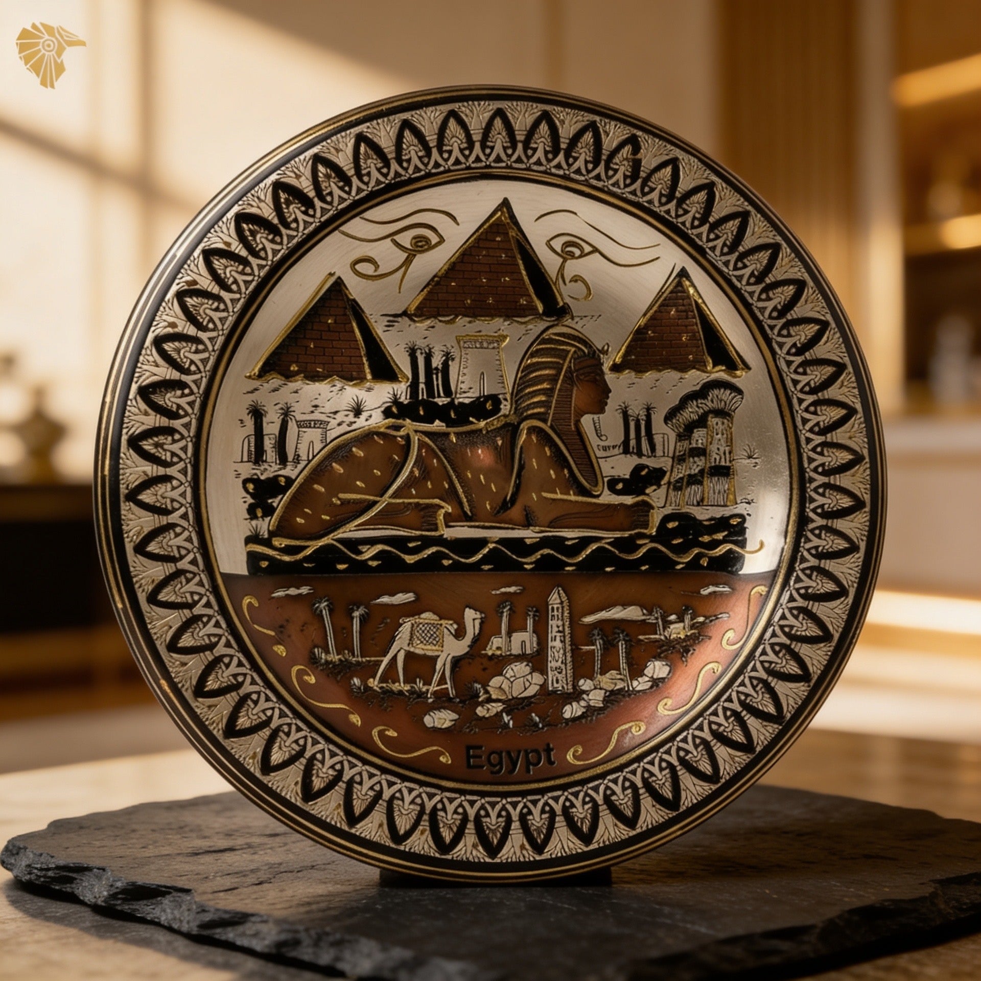 Pharaoh Tutankhamun & Great Sphinx Jeweled Relief Collectible Plate2