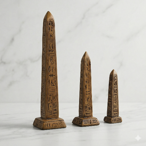 Pharaoh’s Triumph Gilded Hieroglyph Obelisk Trio – Set of Three Artifact Replicas