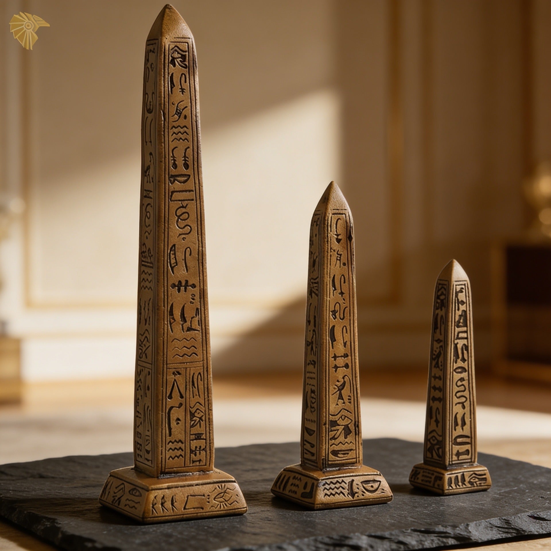Pharaoh’s Triumph Gilded Hieroglyph Obelisk Trio – Set of Three Artifact Replicas3