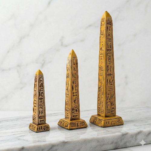 Pharaoh’s Triumph Gilded Hieroglyph Obelisk Trio – Set of Three Artifact Replicas