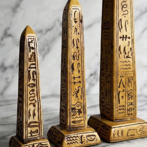 Pharaoh’s Triumph Gilded Hieroglyph Obelisk Trio – Set of Three Artifact Replicas