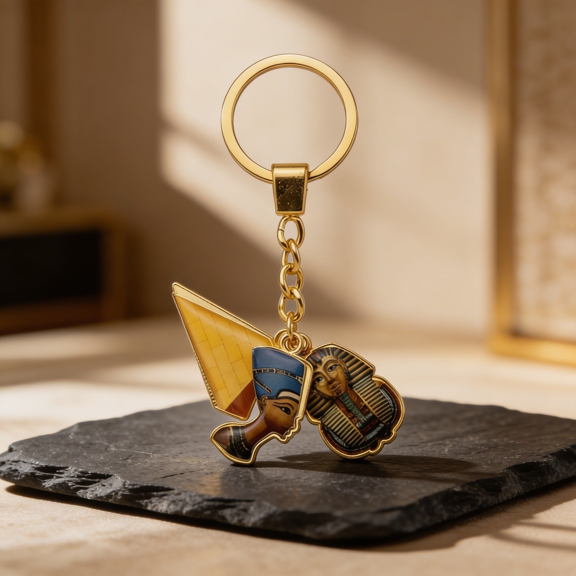 The Eternal Sands Trio Keychain – Gold-Plated Egyptian Heritage Edition4