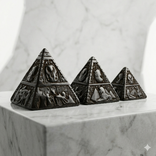The Giza Triad: Hand-Finished Stone Hieroglyphic Pyramid Set