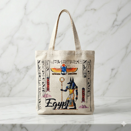 The Guardian of Shadows Tote – Anubis & Sacred Scarab Canvas Carryall