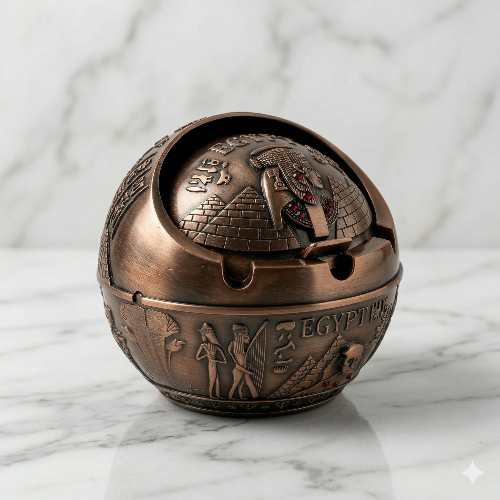 The Pharaoh’s Orb: Rotating Windproof Bronze Egyptian Ashtray