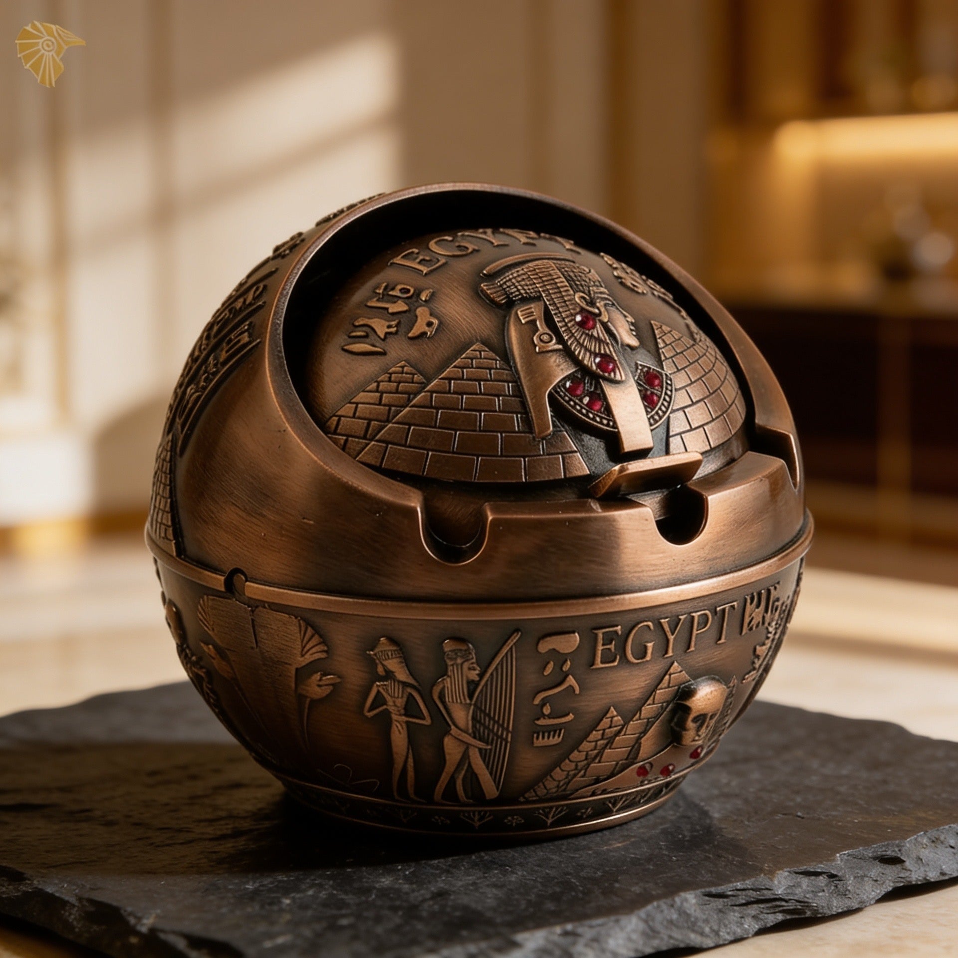 The Pharaoh’s Orb: Rotating Windproof Bronze Egyptian Ashtray3