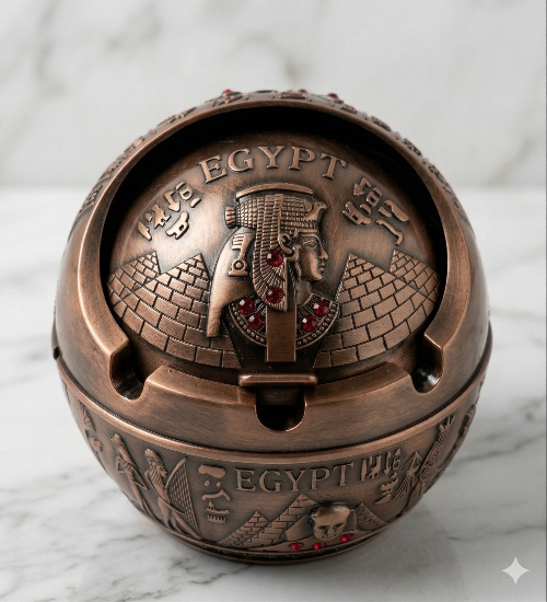 The Pharaoh’s Orb: Rotating Windproof Bronze Egyptian Ashtray