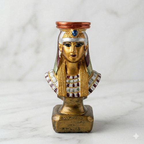 and-Painted Ancient Egyptian Queen Nefertiti Bust Figurine - Gold & Silver Accent