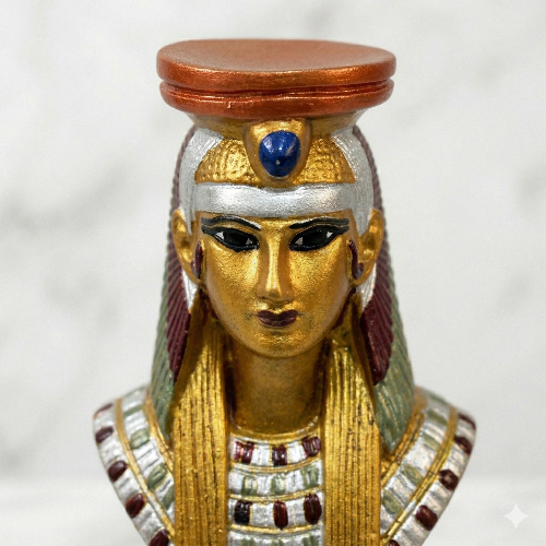 and-Painted Ancient Egyptian Queen Nefertiti Bust Figurine - Gold & Silver Accent