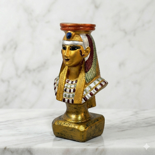 and-Painted Ancient Egyptian Queen Nefertiti Bust Figurine - Gold & Silver Accent