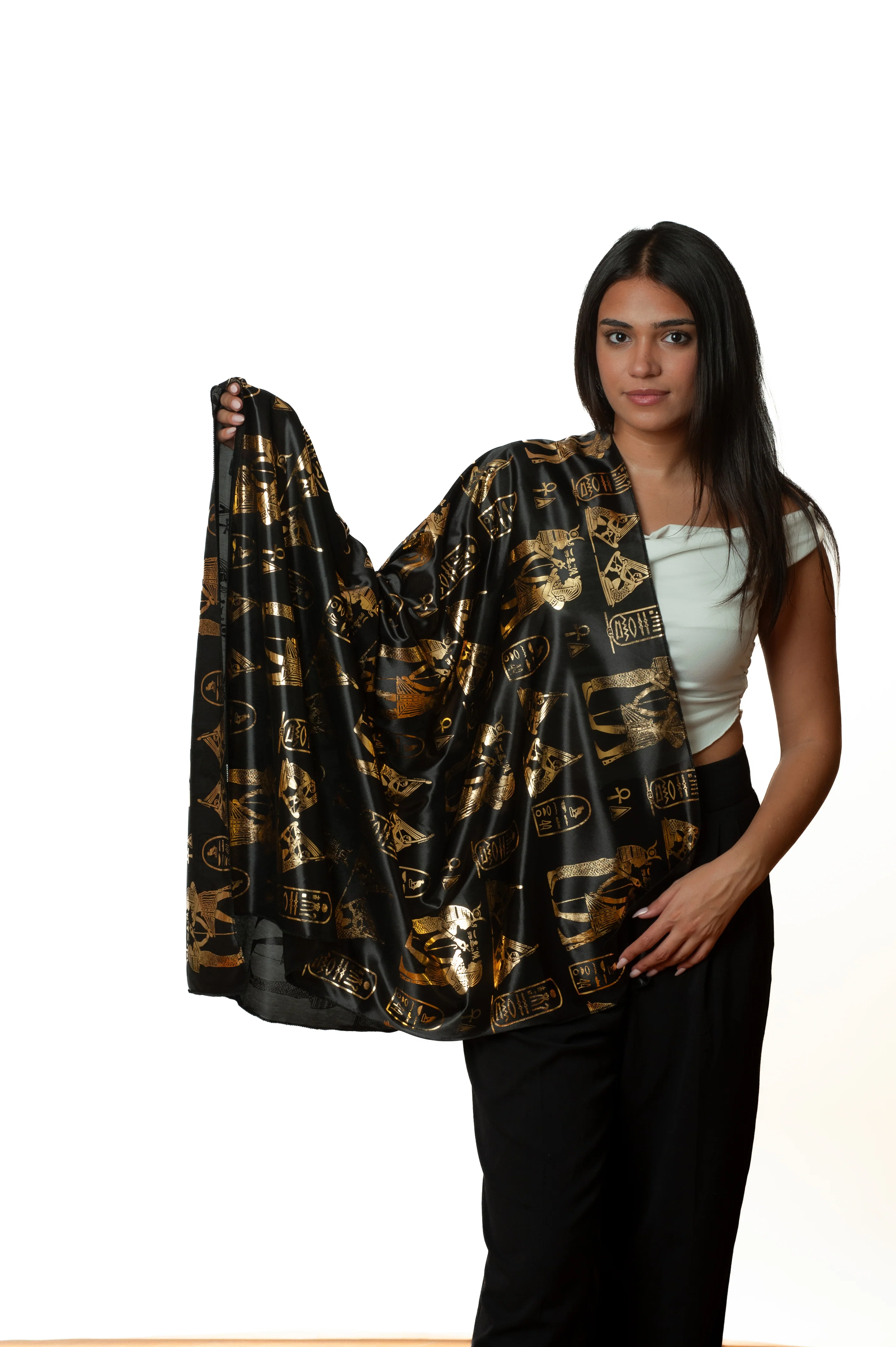 Egyptian Pharaonic Scarf - Black, Cream or White and Gold - Made in Egypt