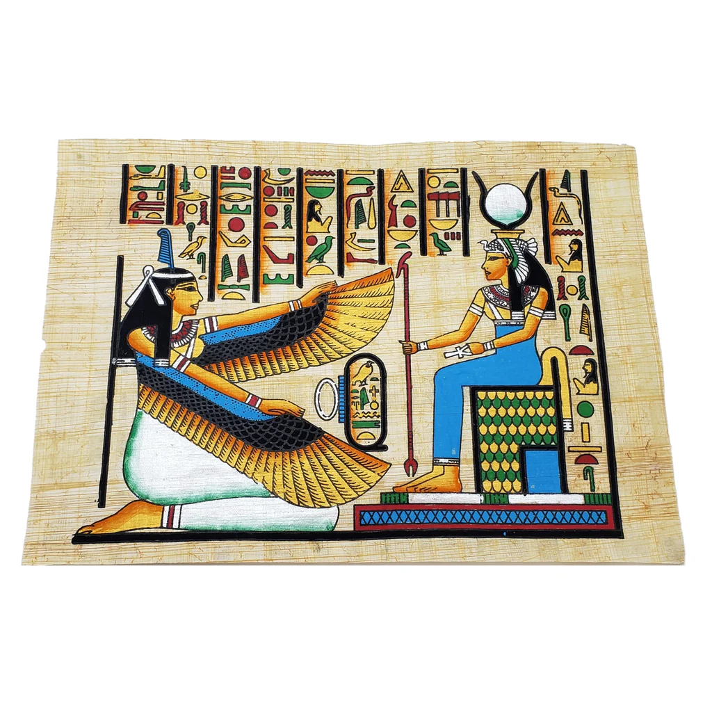 Hand-Painted Papyrus Maat & Isis - 7.75" x 10.75"