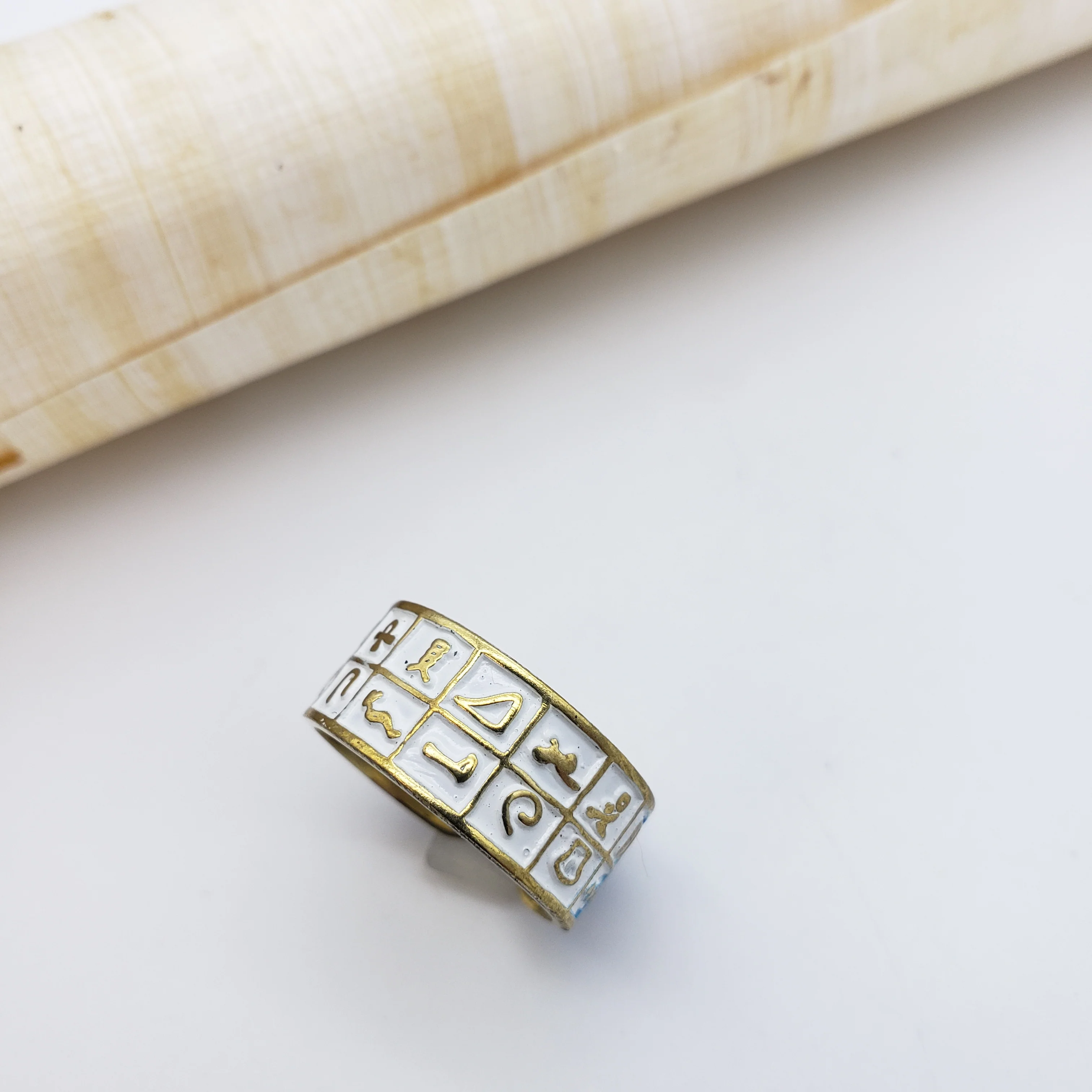 Egyptian Hieroglyphic Symbol Ring - Adjustable Brass - Made in Egypt