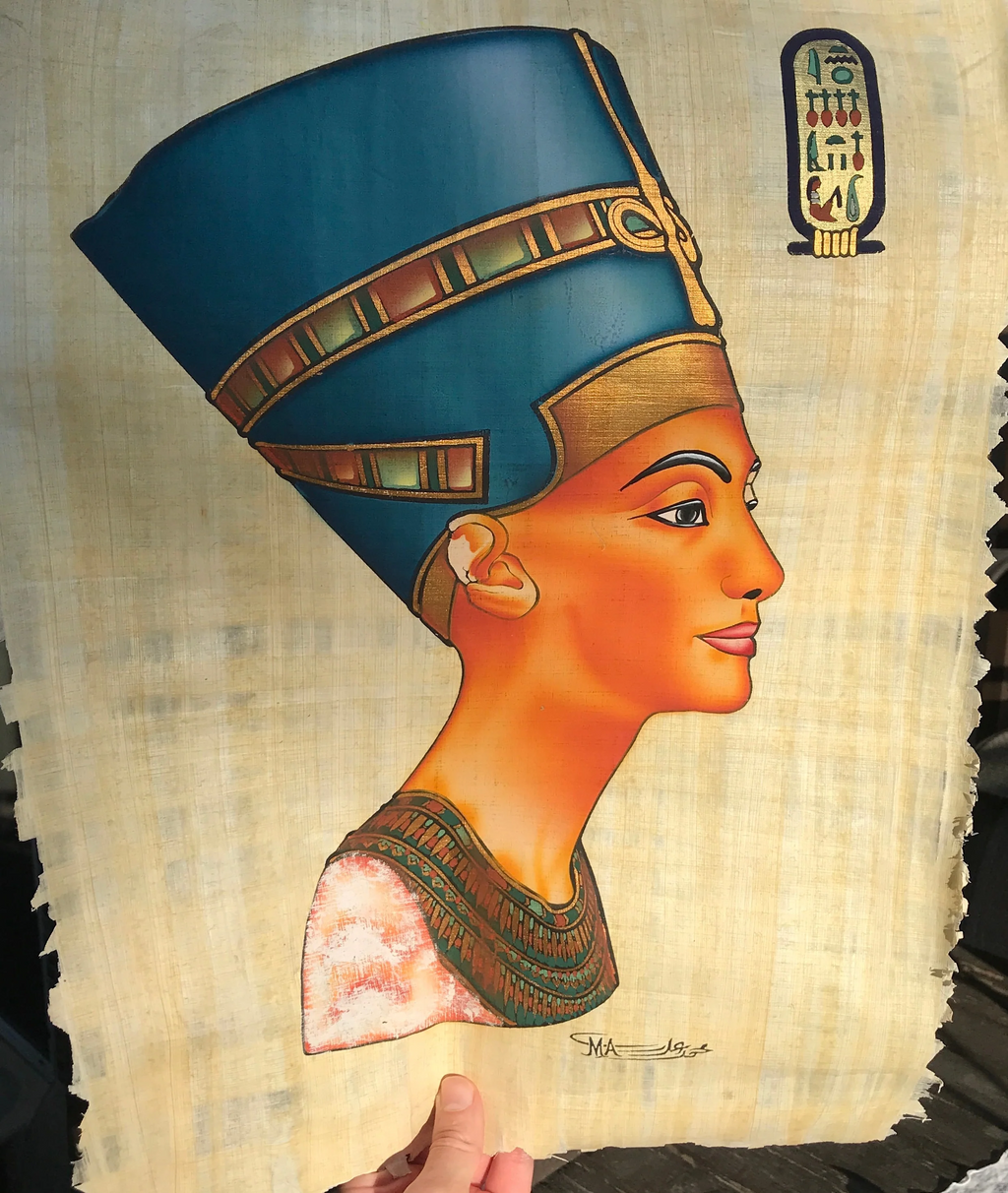 Egyptian Queen Nefertiti Papyrus Painting - Made in Egypt